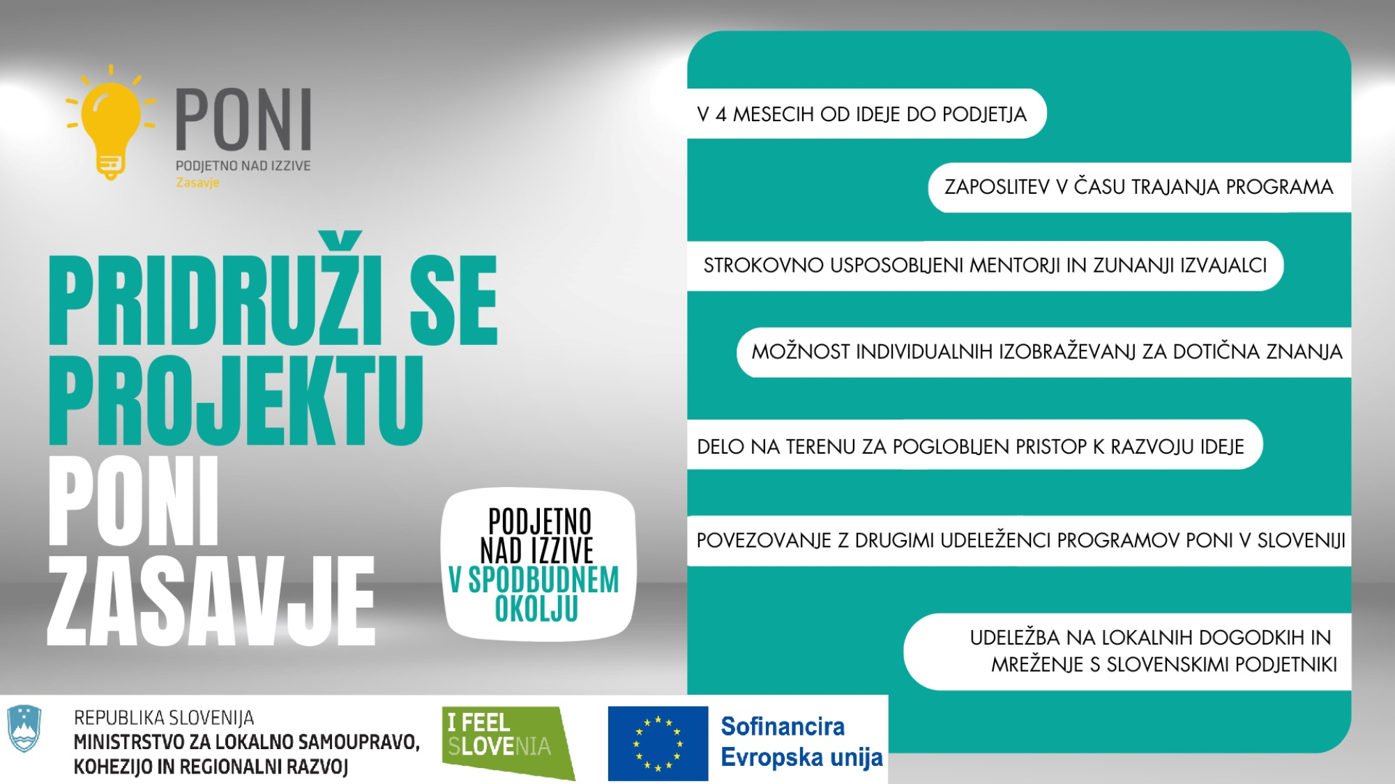 Objavljen je 7. javni razpis za vključitev v projekt PONI ZASAVJE 2023 - 2028  (7. skupina)